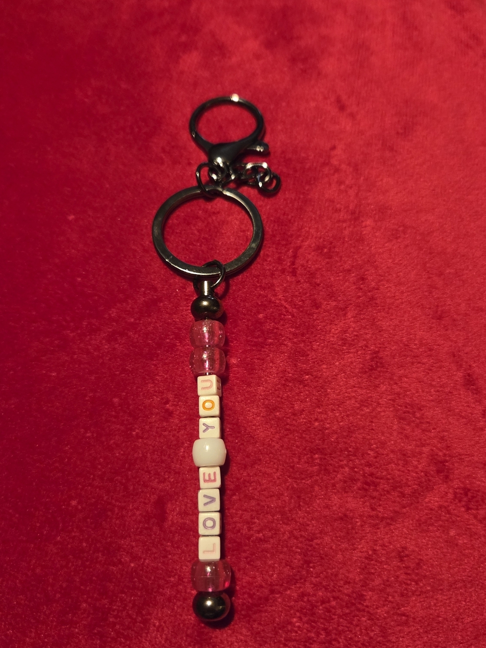 Handmade Pink Beaded 'LOVE YOU' Keychain